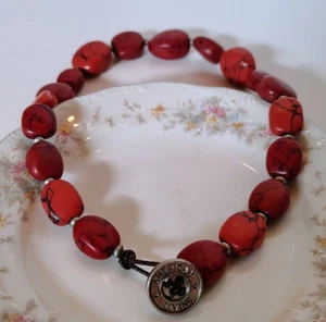 Ralph Lauren American Living Red Coral Howlite Chunky Bead Necklace Choker 18" - Picture 1 of 5