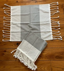 Mudpie Gray & Ivory Set of 4-Oversized 100% Cotton Dinner Napkins w/3" Fringe - Bild 1 von 2