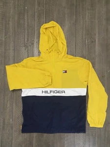 Tommy Hilfiger 1/4 zipped windbreaker water wind resistant size S unisex Yellow - Picture 1 of 13