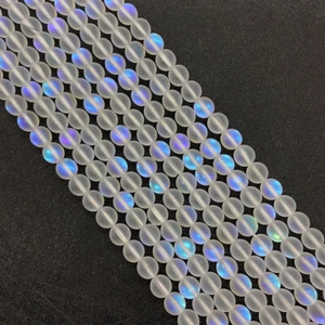 10 Strands 8mm White Gleamy Rainbow Moonstone Gems Round Loose Beads - Picture 1 of 5