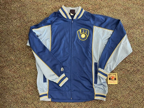 COOPERSTOWN COLLECTION MILWAUKEE BREWERS JACKET LARGE AUTHENTIC VTG RETRO Cover