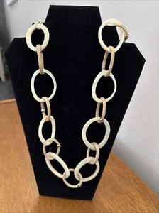 Chico s Long Necklace Gold Metal Chain with Ivory Circles & Beige Adjustable 40" - Picture 1 of 5