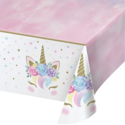 Unicorn Baby Plastic Banquet Tablecloth 54" x 102" Floral Baby Shower Decoration - Image 1 of 2