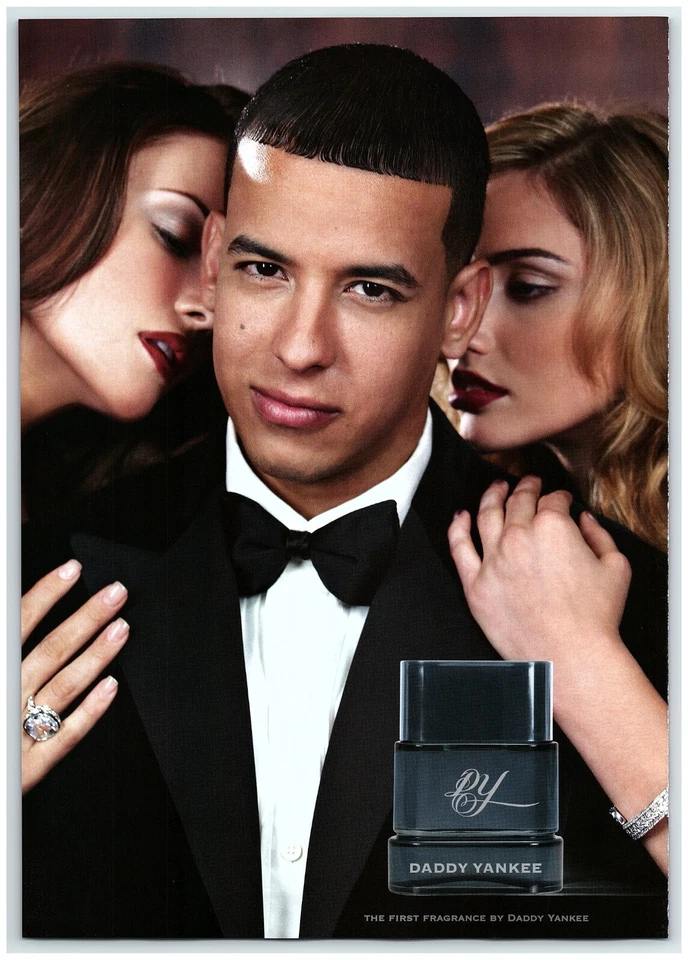 2008 Daddy Yankee DY Fragrance Print Ad, Tuxedo Bowtie Two Hot Chicks Red Lips - Image 1 of 1