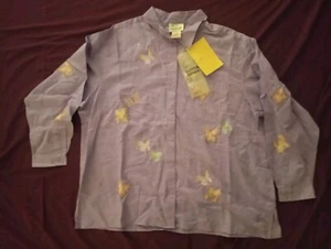 Camisa púrpura bordada mariposa abotonada The Quacker Factory para mujer talla 3XL - Imagen 1 de 6