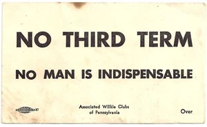 Assoc. Willkie Clubs of PA 2-Sided Voter's Card ~ NO THIRD TERM Anti NEW DEAL - Bild 1 von 2