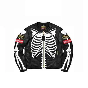 Premium Cowhide Leather Jacket - Genuine Heavy - Duty Skeleton Biker Style - Picture 1 of 3