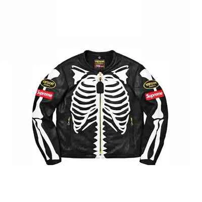 Premium Cowhide Leather Jacket - Genuine Heavy - Duty Skeleton Biker Style - Image 1 of 3