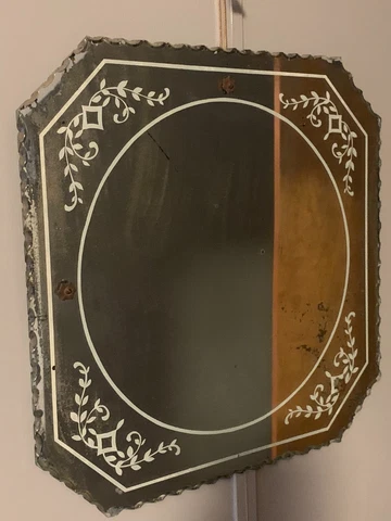 Antique Frameless Mirror Wall Art Deco Etched Scalloped Edge Octagon 16 x 16 Cover
