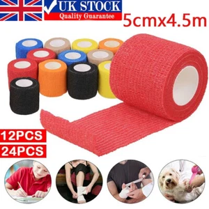 12/24Roll Cohesive Elastic Bandage Self Adhesive Wrist Ankle Gauze Tape Vet Wrap - Picture 1 of 12