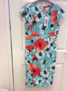 BNWT Bodycon Style Dress By “Ronnie Nicole” Bold Floral Turquoise/Coral SIZE 10 - Picture 1 of 12