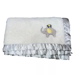 Carters Sherpa Stacked Yellow Elephant Cream Blanket Gray Satin Trim 29x35 - Picture 1 of 6