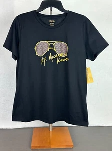 Michael Kors Women's Black Logo Aviator Print T-Shirt Short Sleeve XL NWT - Picture 1 of 12