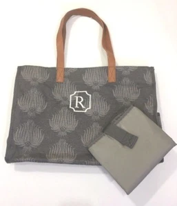 Pottery Barn Kids Diaper Tote Bag Canvas Preppy Printed Gray Monogram R - Picture 1 of 7