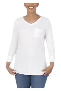 Belle by Kim Gravel Women's Ribbed 3/4-Sleeve V-Neck Top White - Picture 1 of 1