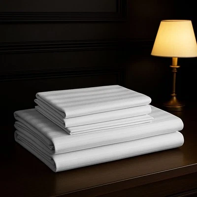 Completo lenzuola matrimoniale 260x295 cm Zefiro Bianco in raso di cotone - Immagine 1 di 2