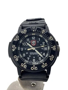 LUMINOX 3001 Quartz Analog Leather Black Watch Excellent JAPAN - Picture 1 of 6