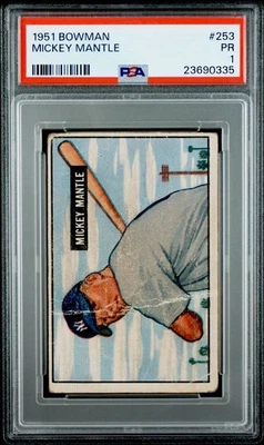 Mickey Mantle 1951 Bowman #253 radiocontrol novato PSA 1 nueva etiqueta New York Yankees Foto 1 de 2