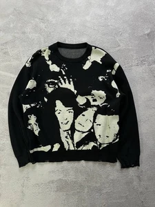 Vintage Sweater Guilty Mona Punk Faces Graphic Knit Black Big Logo - Picture 1 of 8