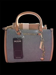 Beautiful Blue Denim TRUE RELIGION charm Crossbody Tote NWT - Picture 1 of 13