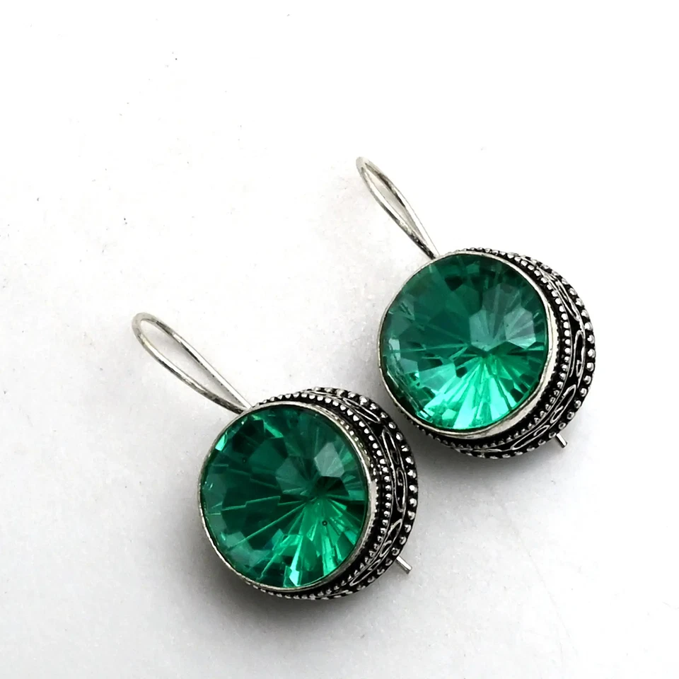 Brincos pendurados em gota de pedra preciosa apatita design antigo joias 1,4" AE-12531 - Imagem 1 de 1