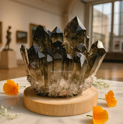 NEW FIND Rare Smoky Quartz Crystal Cluster Natural Geode Mineral Specimen Gift - Image 1 of 4