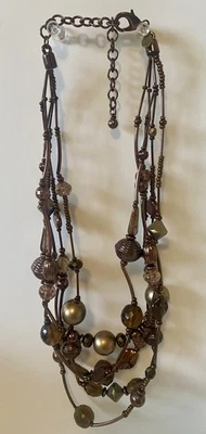 "Collar Chico's en capas de múltiples hilos con cuentas bronce/marrón 20""" Foto 1 de 4