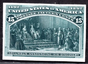 US 1893 COLUMBUS 15¢ IMPERF PROOF DARK GREEN SCOTT #238P2 FRESH COLOR SUPERB - Picture 1 of 2