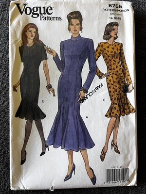 Vogue Sewing Pattern 8755  Misses Fitted Dress 2 Length & Sleeves SZ 14-18 Uncut - Image 1 of 3