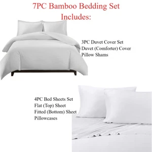Solid Bamboo Viscose 7PC Bedding Set- Duvet Cover and Shams with Bed Sheets - Picture 1 of 14