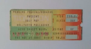 1981 - Iggy Pop - Rare Concert Ticket Stub - Hollywood Palladium on Sunset Blvd. - Bild 1 von 2