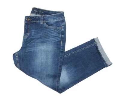 Pantalones de mezclilla capri para mujer Vera Wang talla 12 rectos desgastados lavado medio Foto 1 de 4