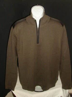 HUGO BOSS DK BROWN/BLACK TRIM 100% WOOL 1/2 ZIP TIGHT KNIT L/S SWEATER SZ. L - Image 1 of 4