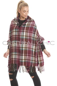 Tartan Checked Blanket Wrap Duffle Cape 90s Style *UK Seller Fast FREE Delivery - Picture 1 of 18