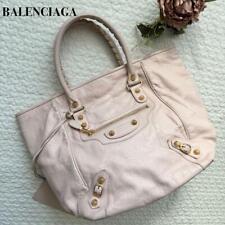 Auth BALENCIAGA Giant Tote bag Hand bag Leather Pink Beige Gold Logo Women