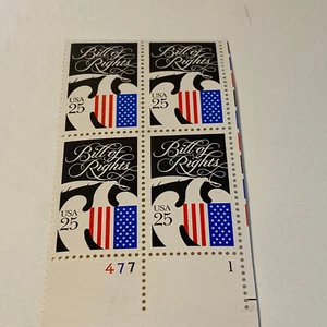 US Scott #2421, Plate Block 1989 Bill of Rights 25c FVF MNH - Bild 1 von 3