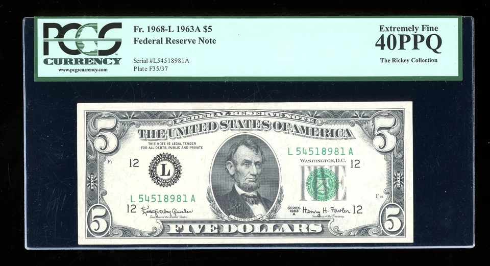 DBR 1963-A $5 FRN San Francisco Fr. 1968-L PCGS XF-40 PPQ Serial L54518981A - Image 1 of 2