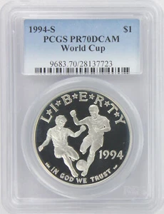 1994-S World Cup Silver Commemorative Dollar PR70DCAM PCGS Proof 70 Deep Cameo - Picture 1 of 2