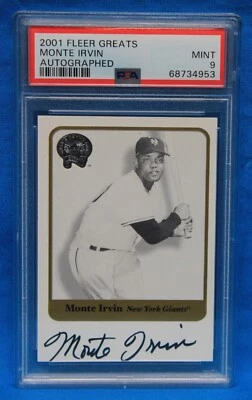 2001 FLEER GREATS # NNO Monte Irvin PSA 9 MINT # 68734953  AUTOGRAPHED - Image 1 of 2