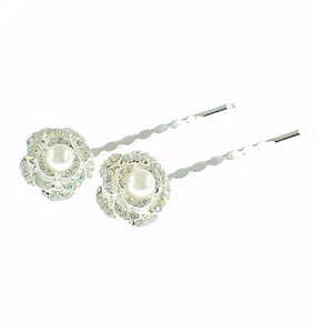 USA Pearl Bobby Pin Rhinestone Crystal Hair Clip Hairpin Flower Silver AB 10-3 - Picture 1 of 7