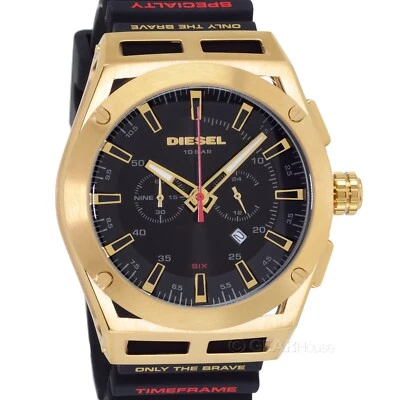 DIESEL Timeframe Mens Gold Chronograph Watch, Black Dial, Silicone Band - Image 1 of 4