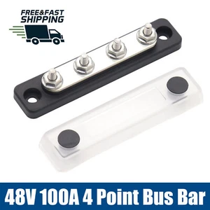 4 Way Power Distribution Bus Bar - 4x5mm Studs - 100A Rated - Auto & Marine - Foto 1 di 10