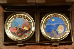 Republic of Palau- Pair of 1994 Marine Life Protection Dollars- GEM in Boxes - Picture 1 of 5
