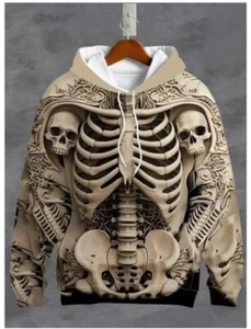 Schädel Totenkopf Skull Kapuzen Sweatshirt Hoodie Pullover Hooded Coat Polyester - Picture 1 of 2