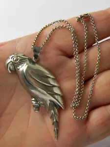 Vintage 925 Sterling Silver Large 2.5" Parrot Bird Pendant & Necklace 16" - Picture 1 of 8