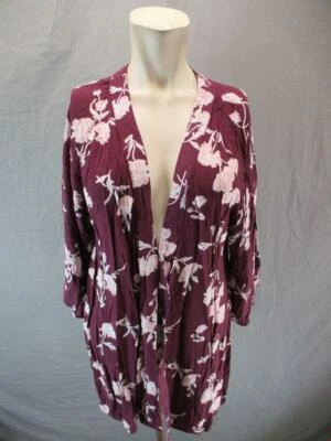 Shimera Size S Womens Purple Floral 3/4 Sleeve Rayon Knee Length Robe 6Y148 - Image 1 of 4