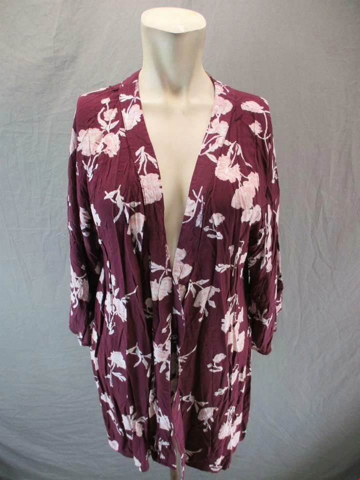 Shimera Size S Womens Purple Floral 3/4 Sleeve Rayon Knee Length Robe 6Y148 - Image 1 of 4