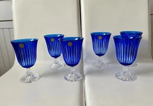 Vintage Crystal De France Blue Genuine Glasses Wine Goblet Of 6 - Picture 1 of 15