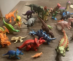 HUGE Dinosaur Plastic Toy Figures Lot of 29 Hard Plastic Rubber Various Sizes - Picture 1 of 12