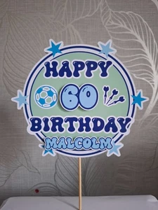 Personalised Sporty Theme Birthday Cake Topper for any age name or relation - Picture 1 of 2